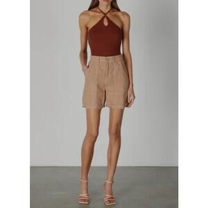 $195 Enza Costa Linen High Waisted Shorts - Italian Clay - 0